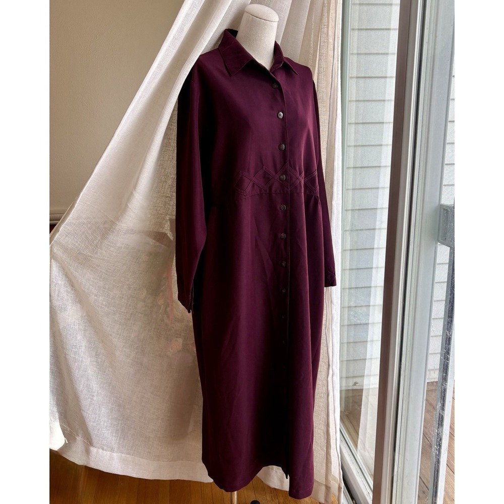 Vintage Christopher & Banks long‎ button front shirt dress in burgundy